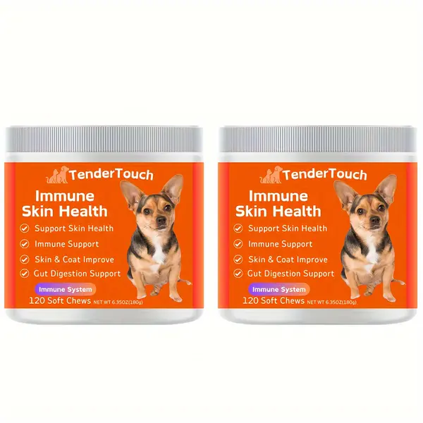 240 Chews - 2 Pack(2 x 180g/6.35oz) 360g/12.7oz - 120 Chews - TenderTouch Immune Skin Heath Supplement for Dogs - Dog