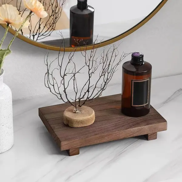 Wooden Display Stand, 1 Count Modern Rustic Soap Bottles Decorative Stand, Display Stool for Bathroom Kitchen Sink