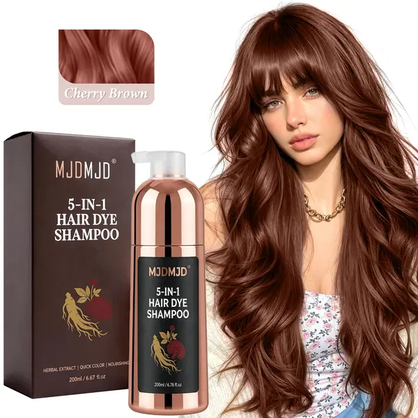 Cherry Brown Hair Dye Shampoo 5-in-1 for Gray Hair Coverage, 200ml