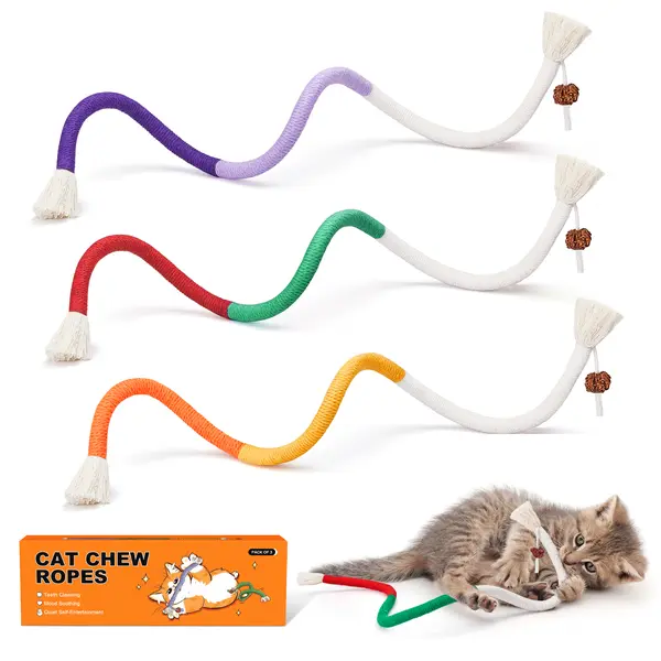Potaroma Cat Chew Ropes 3 Pack, Safe Dental Teething Toys for Indoor Kittens, Calming Interactive Kitty Toys