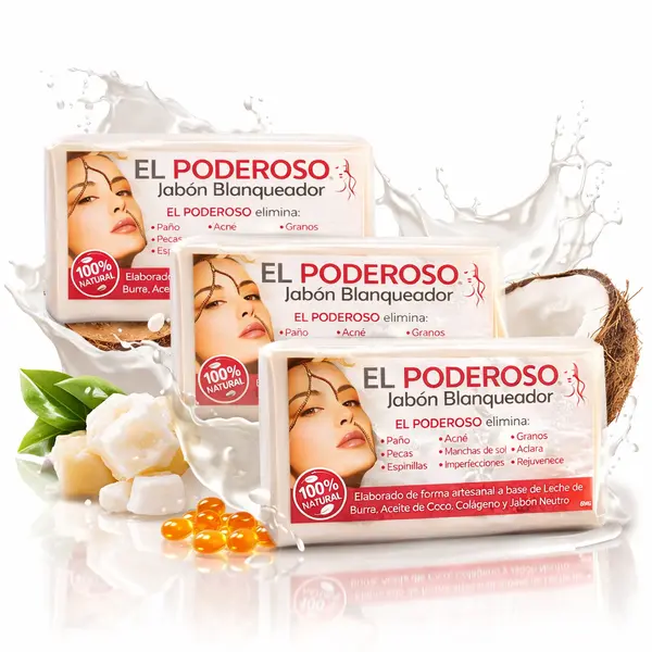 3 Pack - El Poderoso Jabon Handmade Soap El Poderoso Skincare 100g (each) Goat Milk - Coco -Colageno Soap Facial