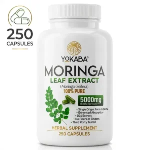 YOKABA Organic Moringa Oleifera Leaf Powder Dietary Supplement Capsules, 250 Count