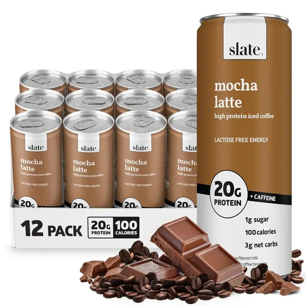 Slate Milk High Protein Mocha Iced Coffee 175mg Caffeine Lactose Free 20g Protein 1g Sugar 100 Calories 3g Net Carbs 11