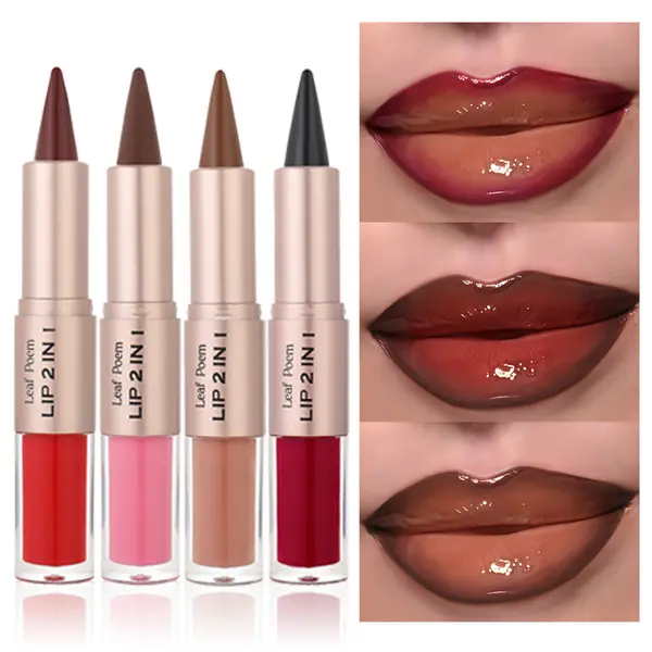 4/8 PCS Double-Ended Lip Gloss Multi-pack with Matte Lip Liner & Moisturizing Mirror Shine Finish